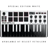 Akai MPK Mini MK3 - 25 toetsen USB MIDI-keyboardcontroller met 8 verlichte drumpads, 8 knoppen, muziekproductiesoftware en Native Instruments Sound Package (NKS-integratie), Wit