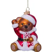 Vondels Kerstornament Glass Multi Bear W/Christmas Dress 9,5 cm