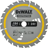DeWalt Cirkelzaagblad voor Hout | Construction | Ø 184mm Asgat 20mm 24T - DT1951-QZ