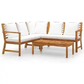 vidaXL 4-delige Loungeset met kussens massief acaciahout crème