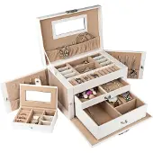 LifeGoods Sieradendoos XL - Juwelendoos - 20 Vakken - Wit/Beige