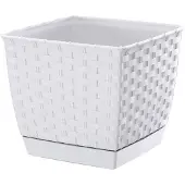 Prosperplast Plantenpot - rotan - vierkant - wit - 22 x 19 cm - Plantenpotten