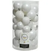 Christmas Decoration 30 Kerstballen plastic glans-mat-glitter assorted winterwit