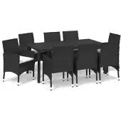 vidaXL 9-delige Tuinset met kussens poly rattan zwart