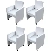 vidaXL Eetkamerstoelen met wieltjes kunstleer wit 4 st online kopen