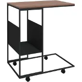 vidaXL Bijzettafel met wieltjes 55x36x63,5 cm bewerkt hout zwart