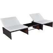 vidaXL Tuinstoelen 2 st verstelbaar met tafel poly rattan bruin