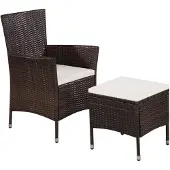vidaXL Tuinstoel en kruk met kussens poly rattan bruin