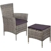 vidaXL Tuinstoel en kruk met kussens poly rattan grijs