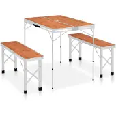 vidaXL Campingtafel inklapbaar met 2 banken aluminium bruin