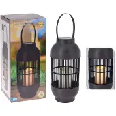 Progarden lantaarn met kaars solar led rattan zwart