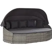 vidaXL Loungebed met luifel poly rattan grijs