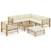 vidaXL 8-delige Loungeset met crèmewitte kussens bamboe