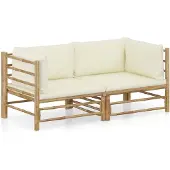 vidaXL 2-delige Loungeset met kussens bamboe crèmewit