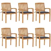 vidaXL Tuinstoelen stapelbaar 6 st met kussens massief teakhout