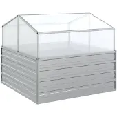 vidaXL Plantenbak met kas verhoogd 100x100x85 cm zilverkleurig