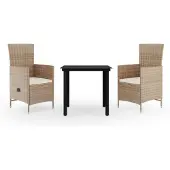 vidaXL 3-delige tuinset met kussens, beige