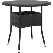 vidaXL Tuintafel Ø80x75 cm gehard glas en poly rattan zwart