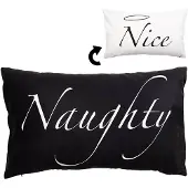 Clayre & Eef Kussenhoes 30x50 cm Wit Zwart Polyester Rechthoek Nice, Naughty Sierkussenhoes Wit Sierkussenhoes