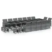 vidaXL 19-delige Tuinset met kussens poly rattan grijs