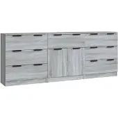vidaXL 3-delige Dressoirs bewerkt hout grijs sonoma eikenkleurig