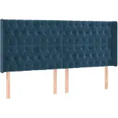 vidaXL Hoofdbord met randen 203x16x118/128 cm fluweel donkerblauw