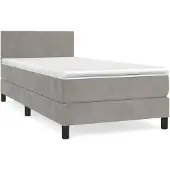 vidaXL Boxspring met matras fluweel lichtgrijs 90x200 cm