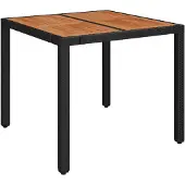vidaXL Tuintafel met houten blad 90x90x75 cm poly rattan zwart