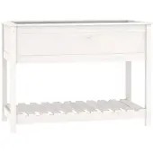vidaXL Plantenbak met schap 111,5x54x81 cm massief grenenhout wit