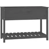 vidaXL Plantenbak met schap 111,5x54x81 cm massief grenenhout grijs
