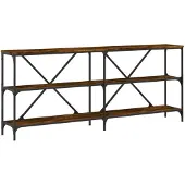 vidaXL Wandtafel 180x30x75 cm bewerkt hout en ijzer gerookt eikenkleur