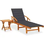 vidaXL Zonnebed met tafel en kussen, gemaakt van massief acaciahout