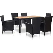 vidaXL 7-delige Tuinset met kussens poly rattan zwart