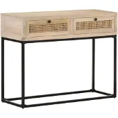 vidaXL Wandtafel 100x35x76 cm massief mangohout en natuurlijk riet