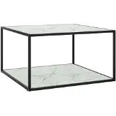 vidaXL Salontafel met wit marmerglas 90x90x50 cm zwart