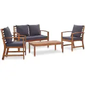 vidaXL 4-delige Loungeset met kussens massief acaciahout