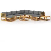 vidaXL 12-delige Loungeset met kussens massief acaciahout