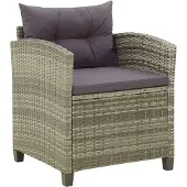 vidaXL Tuinstoel met kussens poly rattan grijs