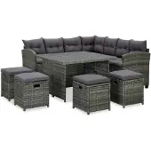 vidaXL 6-delige loungeset voor de tuin met kussens, van polyrotan, grijs