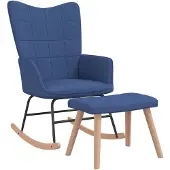 vidaXL Schommelstoel met voetenbank stof blauw