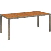 vidaXL Tuintafel met houten blad 190x90x75 cm poly rattan grijs