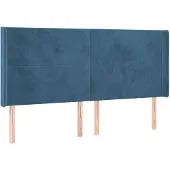 vidaXL Hoofdbord met randen 203x16x118/128 cm fluweel donkerblauw