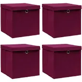 vidaXL Opbergboxen met deksel 4 st 32x32x32 cm stof donkerrood