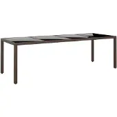 vidaXL Tuintafel met glazen blad poly rattan bruin