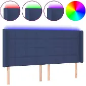 vidaXL Hoofdbord LED 163x16x118/128 cm stof blauw