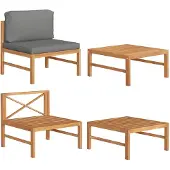vidaXL 2-delige Loungeset met donkergrijze kussens teakhout