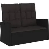 vidaXL Tuinbank verstelbaar met kussens 118 cm poly rattan zwart