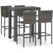 vidaXL 5-delige Tuinbarset met armleuningen poly rattan grijs