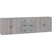 vidaXL Dressoirs 3 st bewerkt hout grijs sonoma eikenkleurig