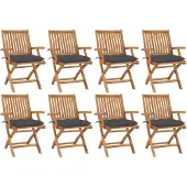 vidaXL Opklapbare stoelen met kussens, 8 stuks, massief teakhout